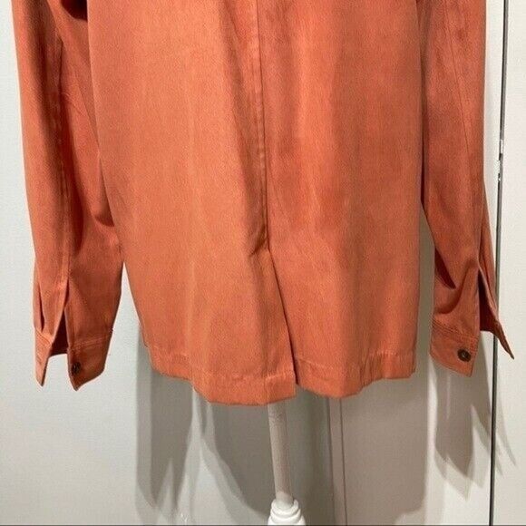 Women Faux Suede Shirt Size Medium Orange Button Up Dressbarn - Picture 8 of 12
